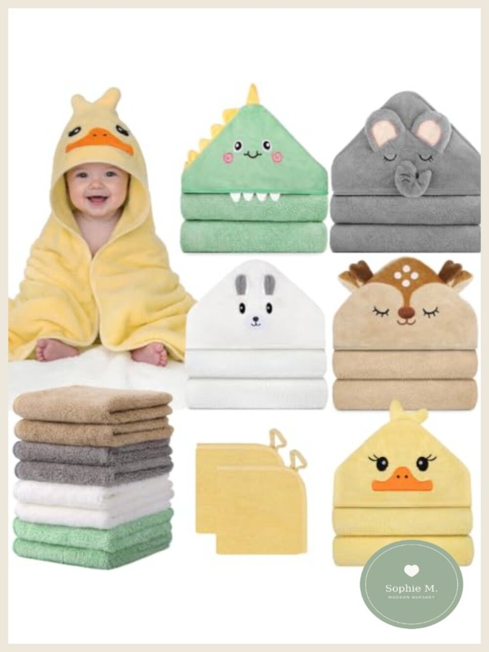 15 Pc Baby Bath Towels Set Coral Velvet Hooded Washcloths Newborn Infant Toddler